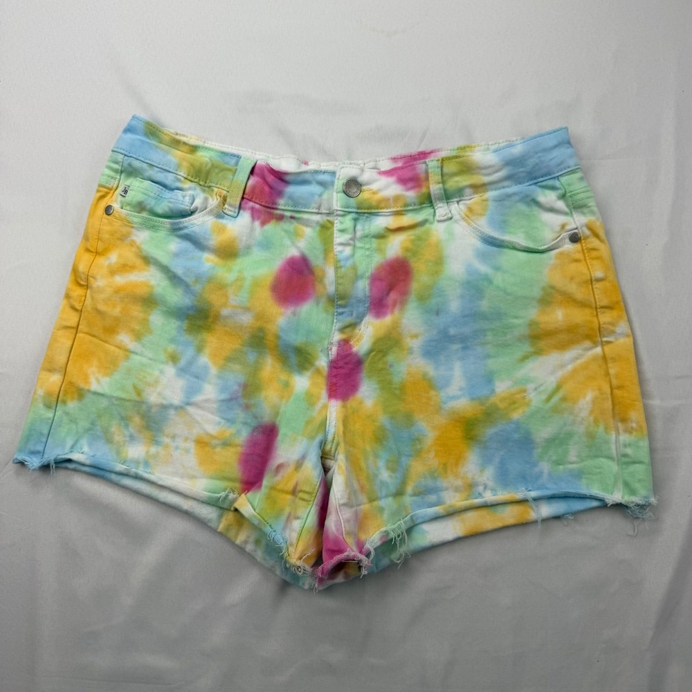 Judy Blue Denim Shorts‎ Womens XL Multi Color Tie Dye Raw Hem JB150011